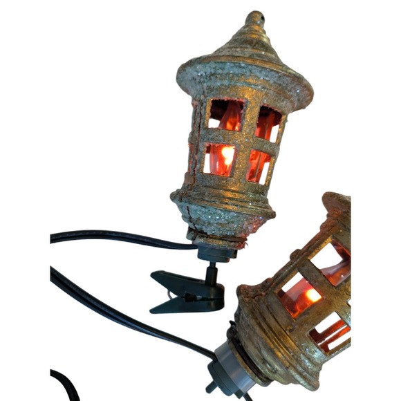 Vtg Lantern String 5 Flickering Lights Clip On Christmas Kurt Adler Gold Glitter - Picture 6 of 15
